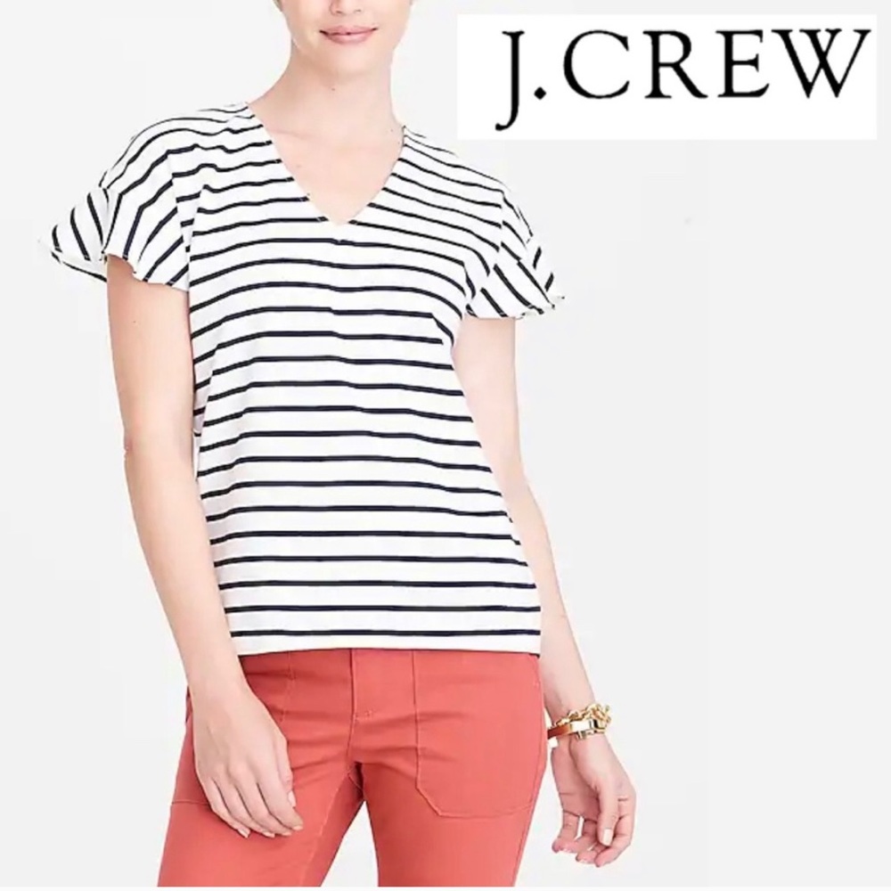 J CREW flutter sleeve striped Plus‎ Size XXL Top V Neck